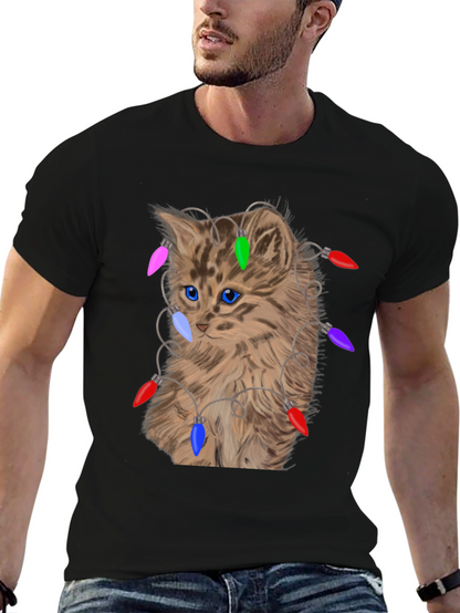 Camiseta Gato Navideño con Luces