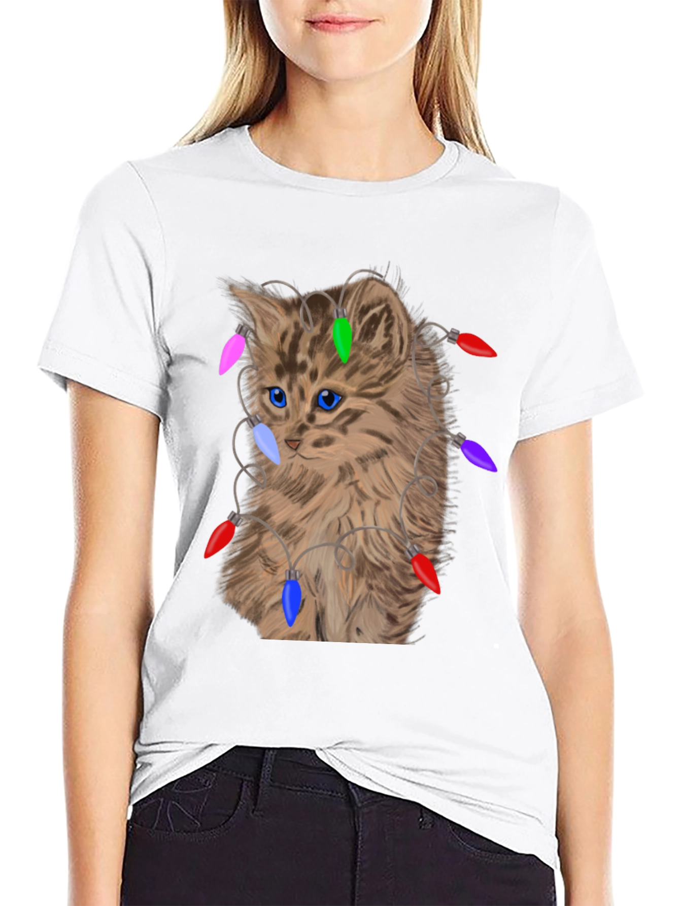 Camiseta Gato Navideño con Luces