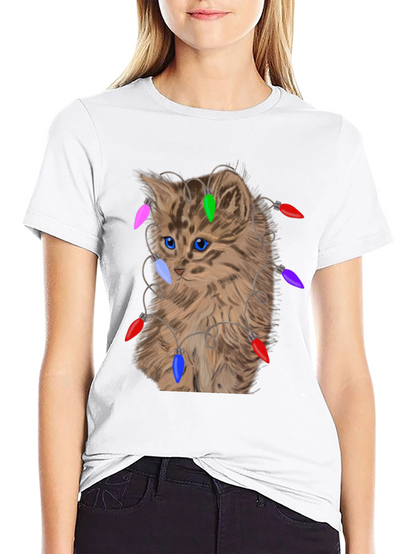 Camiseta Gato Navideño con Luces