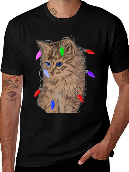 Camiseta Gato Navideño con Luces