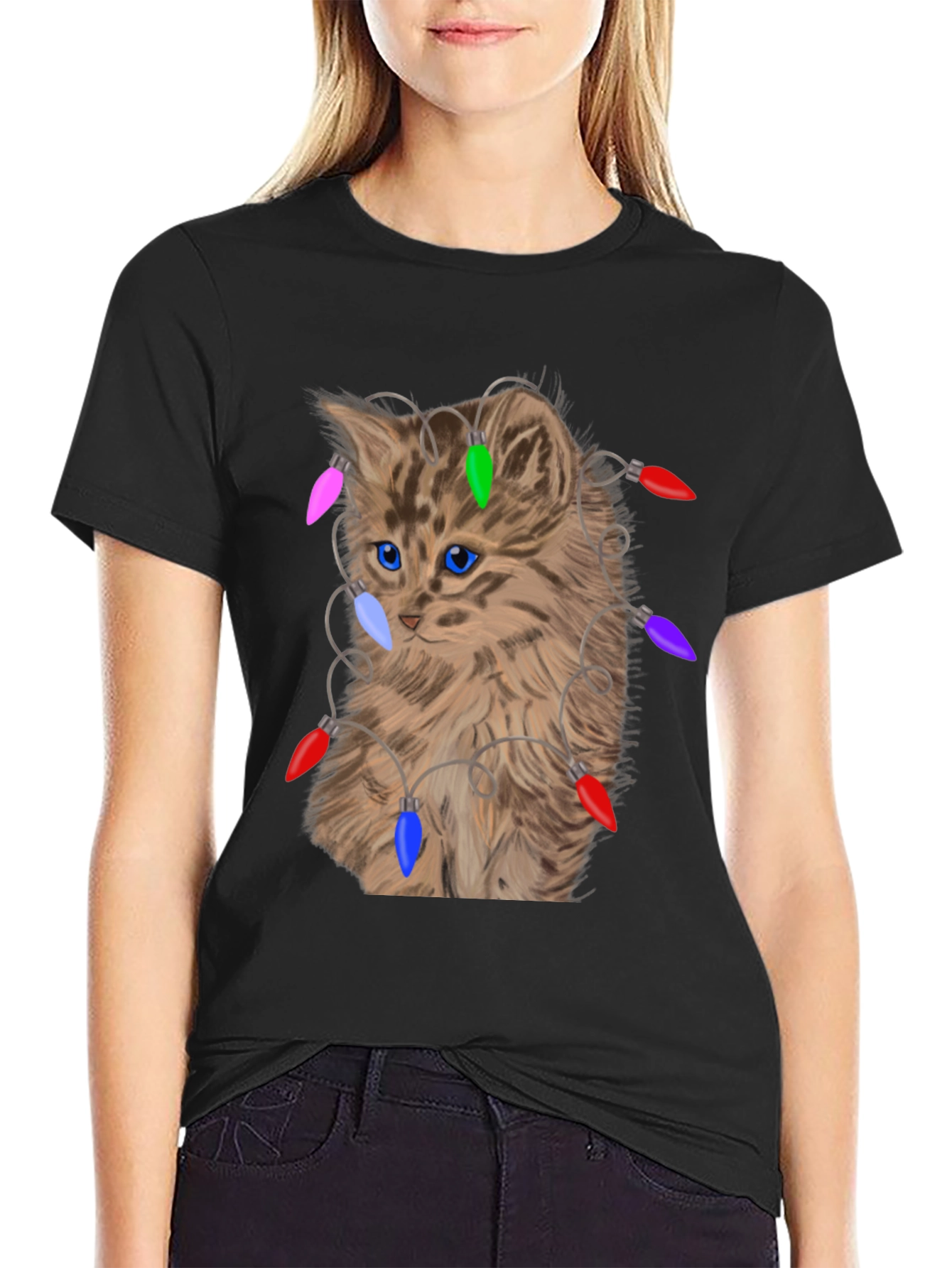 Camiseta Gato Navideño con Luces