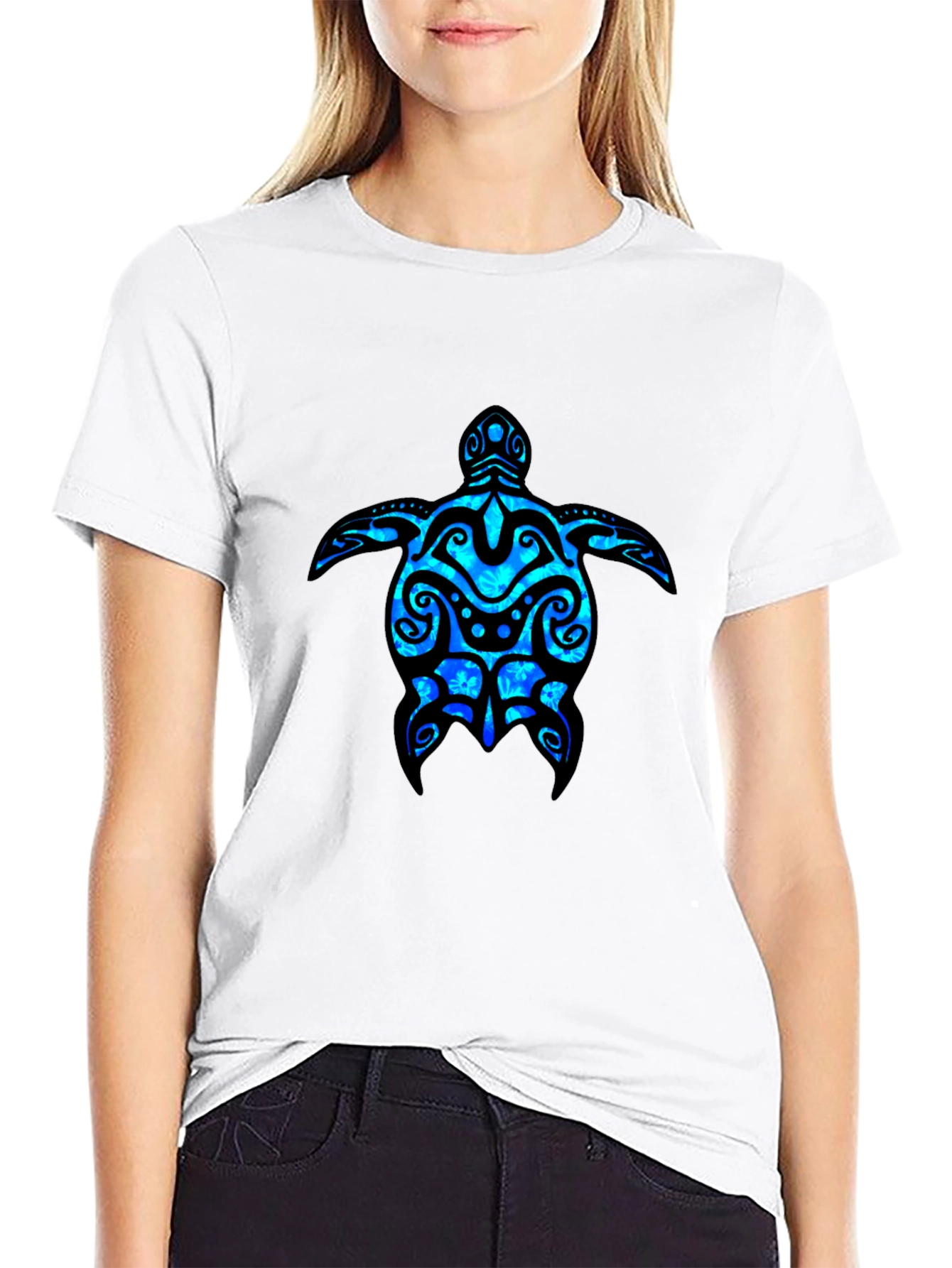 Camiseta Negra con Diseño de Tortuga Marina Azul