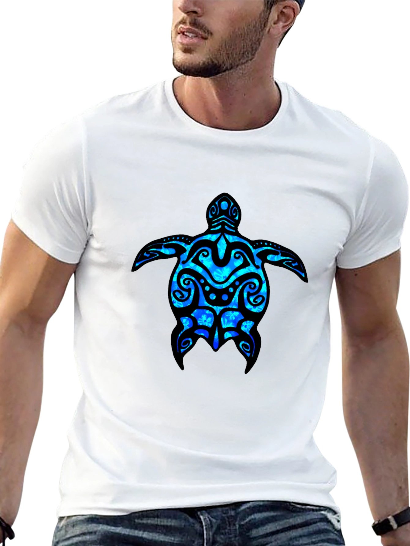 Camiseta Negra con Diseño de Tortuga Marina Azul