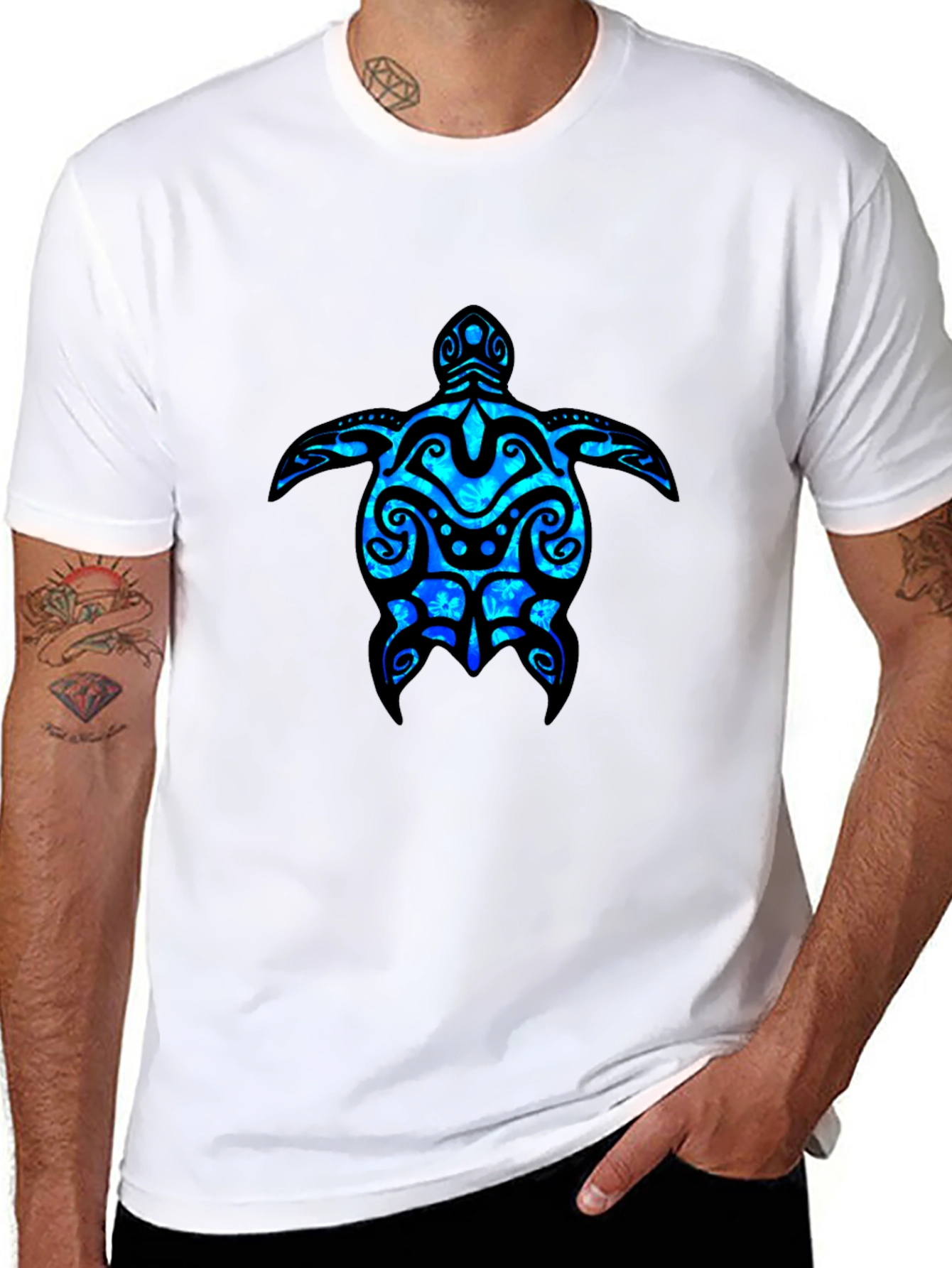 Camiseta Negra con Diseño de Tortuga Marina Azul