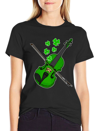 Camiseta Negra con Diseño de Violín Trébol St. Patrick