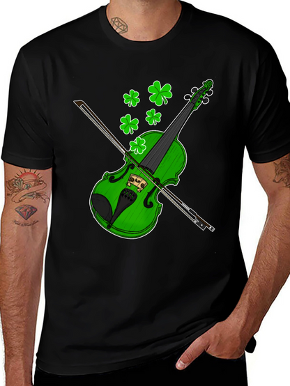 Camiseta Negra con Diseño de Violín Trébol St. Patrick