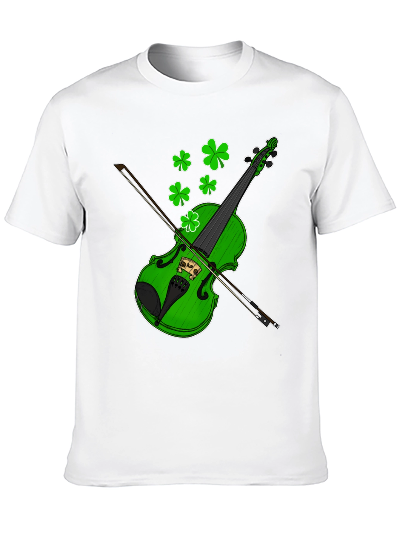 Camiseta Negra con Diseño de Violín Trébol St. Patrick