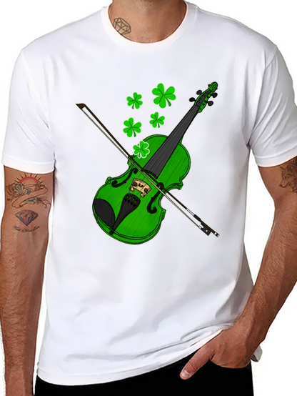 Camiseta Negra con Diseño de Violín Trébol St. Patrick