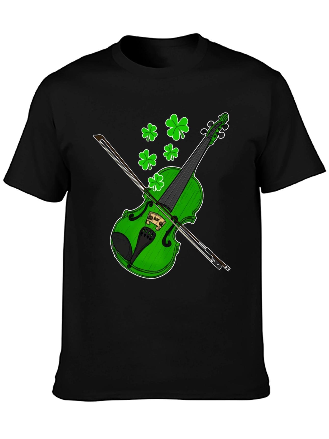 Camiseta Negra con Diseño de Violín Trébol St. Patrick