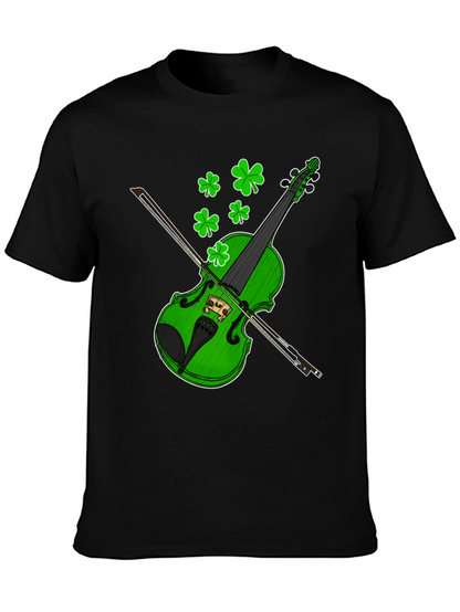 Camiseta Negra con Diseño de Violín Trébol St. Patrick