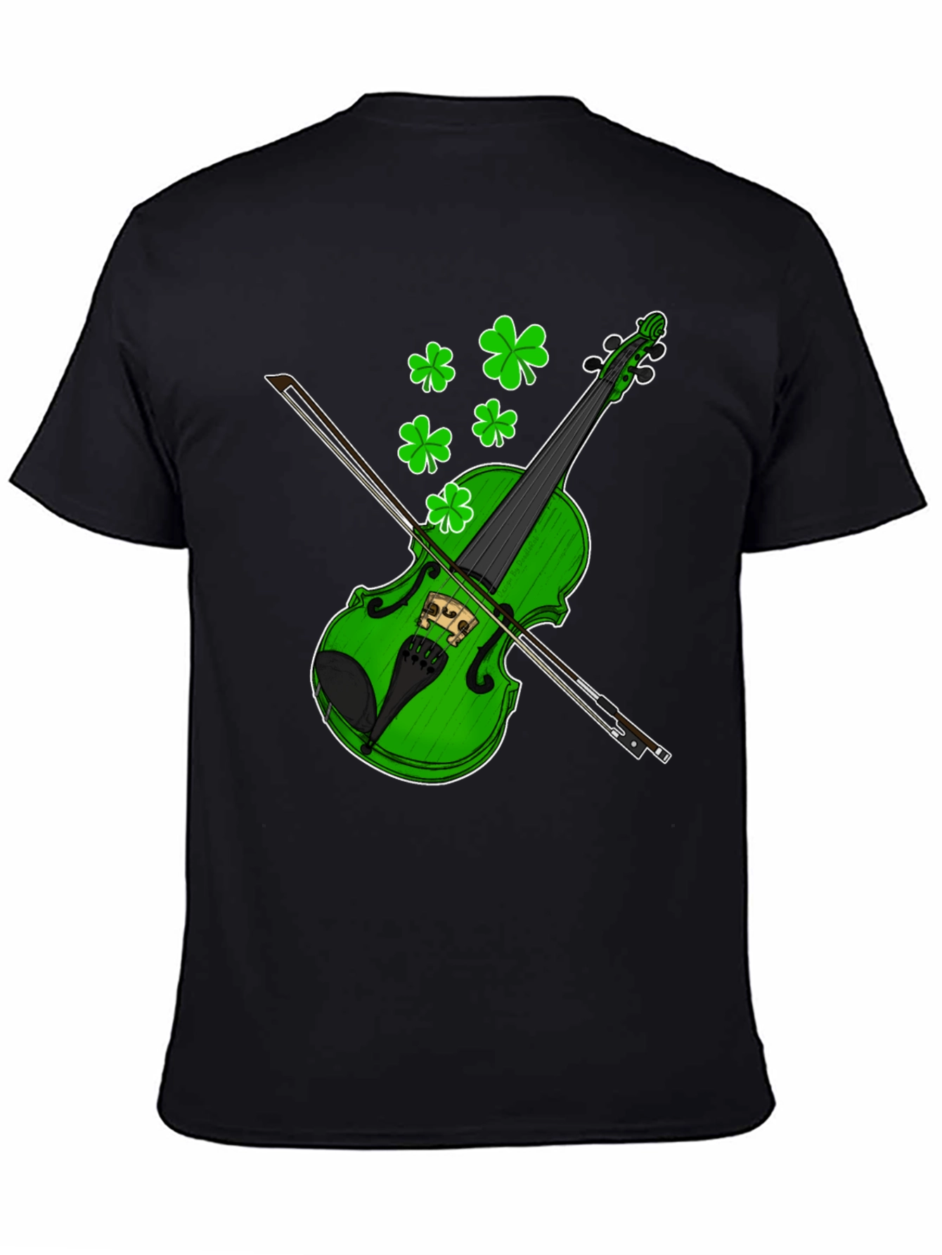 Camiseta Negra con Diseño de Violín Trébol St. Patrick