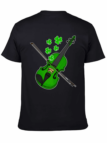 Camiseta Negra con Diseño de Violín Trébol St. Patrick