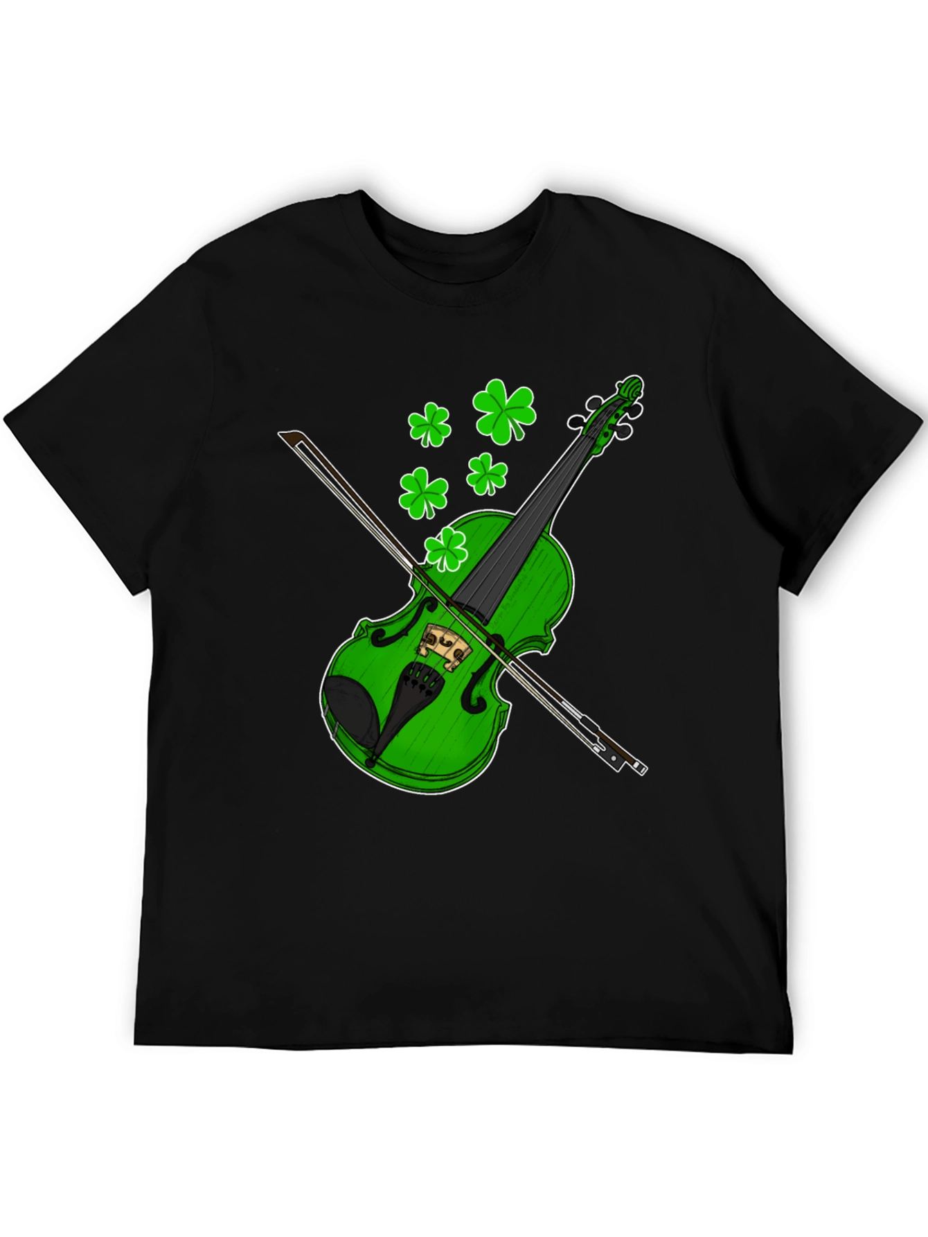 Camiseta Negra con Diseño de Violín Trébol St. Patrick