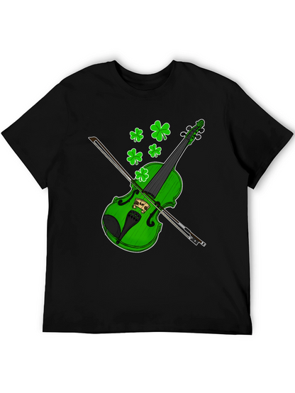 Camiseta Negra con Diseño de Violín Trébol St. Patrick