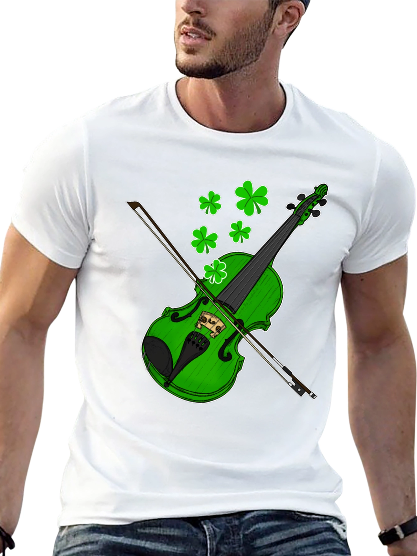 Camiseta Negra con Diseño de Violín Trébol St. Patrick