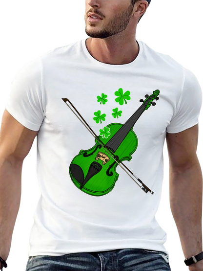 Camiseta Negra con Diseño de Violín Trébol St. Patrick