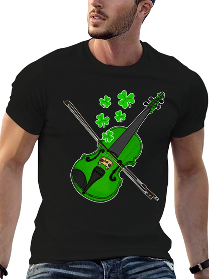 Camiseta Negra con Diseño de Violín Trébol St. Patrick