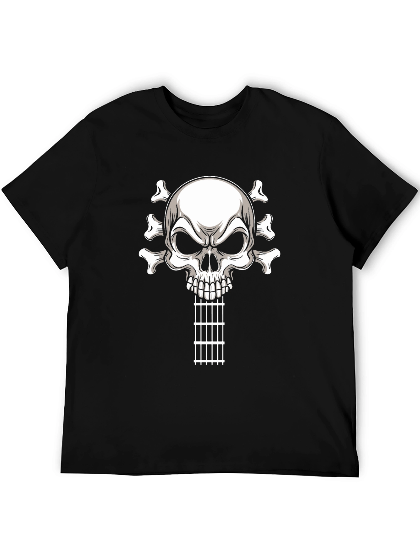 Camiseta Negra con Calavera Guitarra Rock
