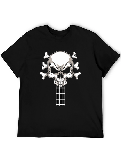 Camiseta Negra con Calavera Guitarra Rock