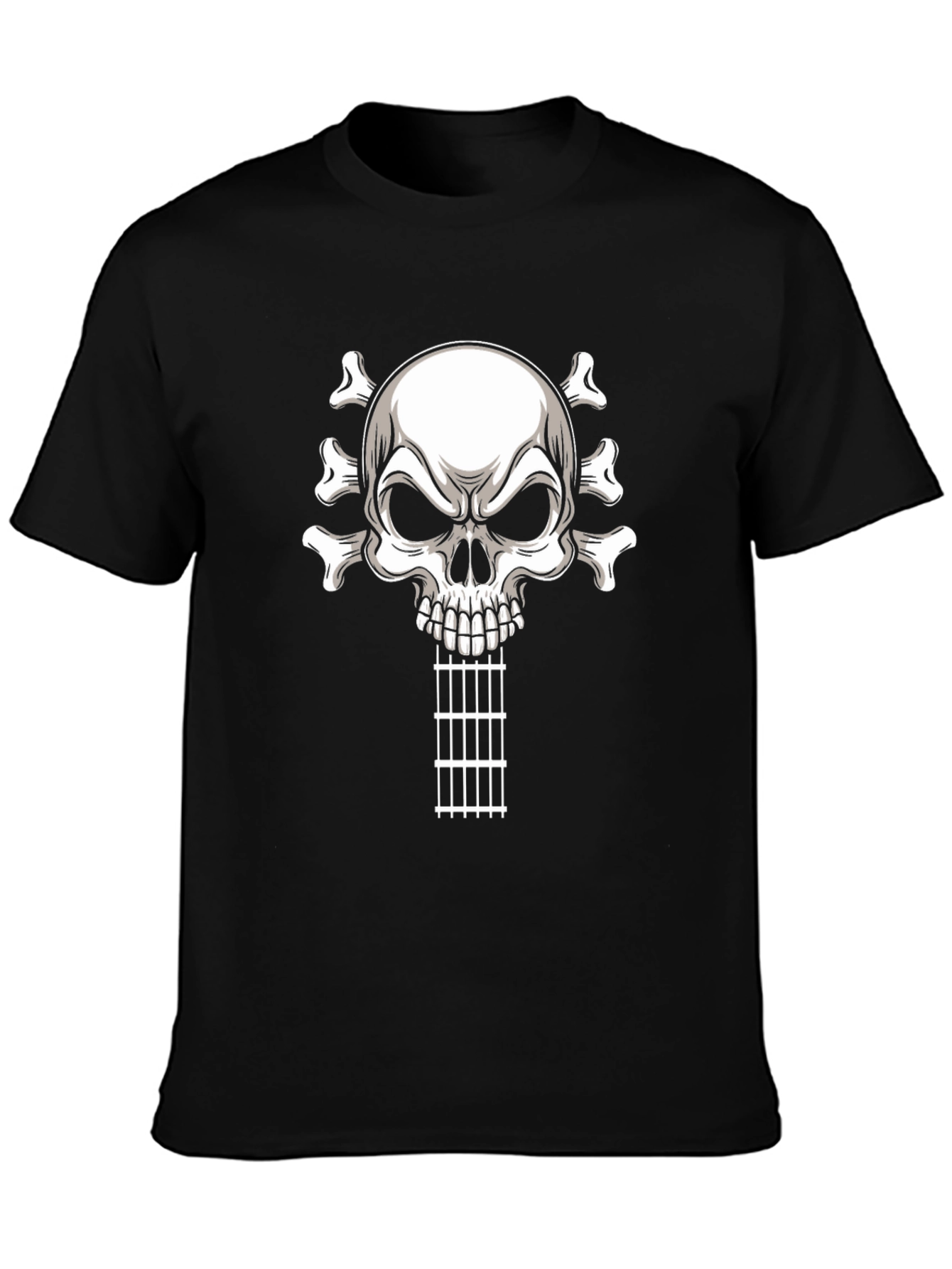 Camiseta Negra con Calavera Guitarra Rock