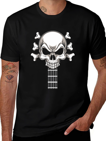 Camiseta Negra con Calavera Guitarra Rock