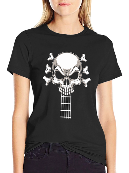 Camiseta Negra con Calavera Guitarra Rock