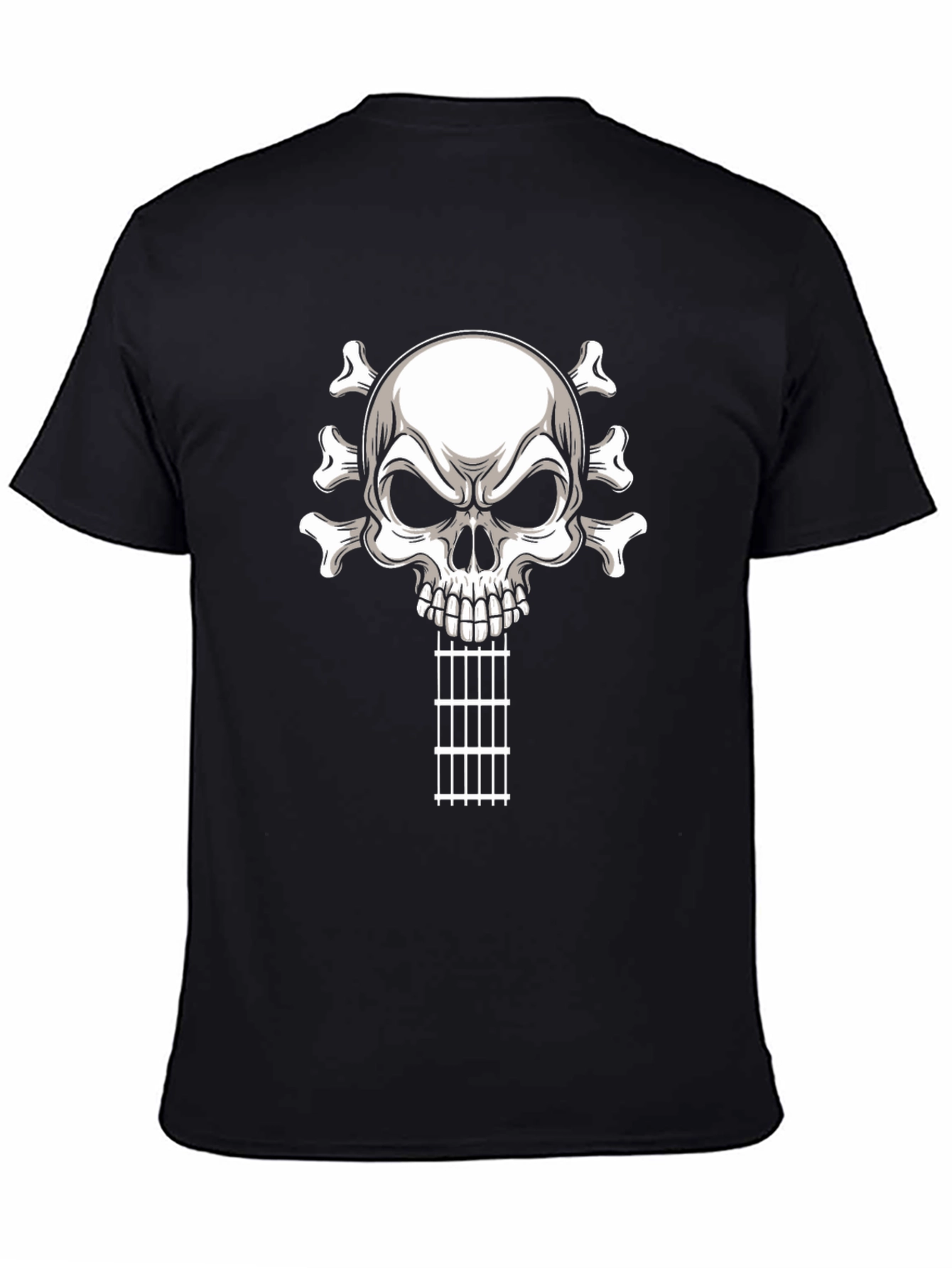 Camiseta Negra con Calavera Guitarra Rock