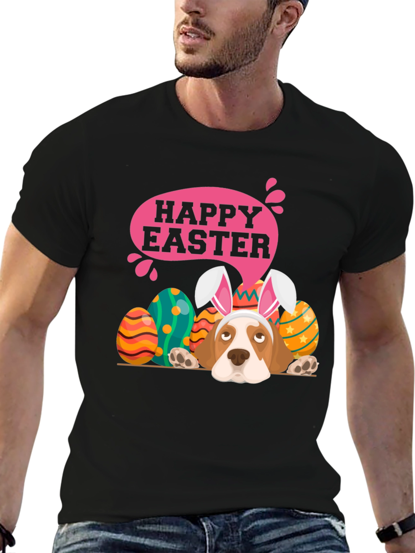 Camiseta Negra con Diseño de Pascua