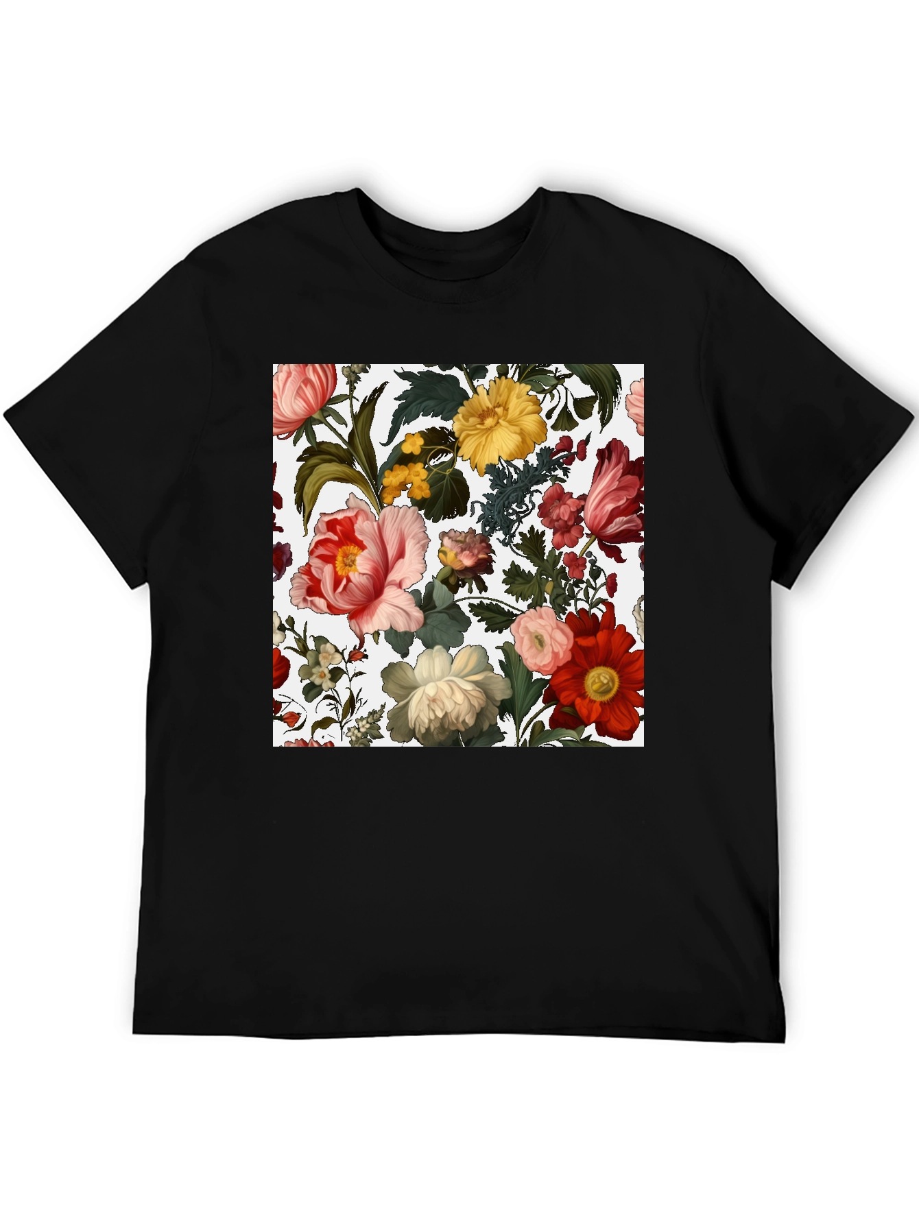 Camiseta Negra con Diseño Floral Clásico