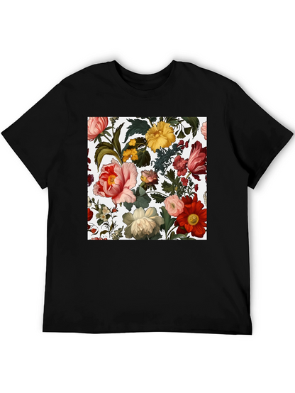 Camiseta Negra con Diseño Floral Clásico