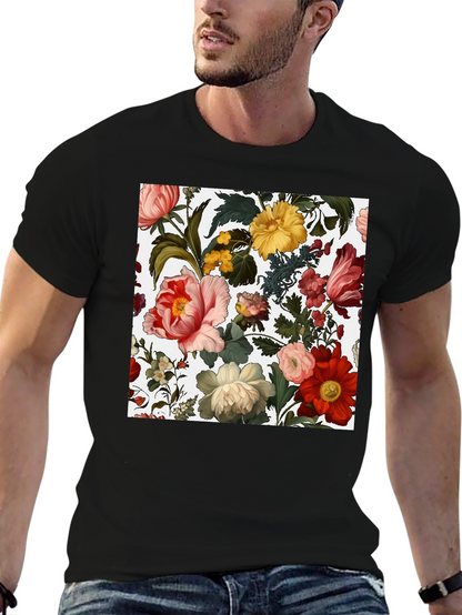 Camiseta Negra con Diseño Floral Clásico