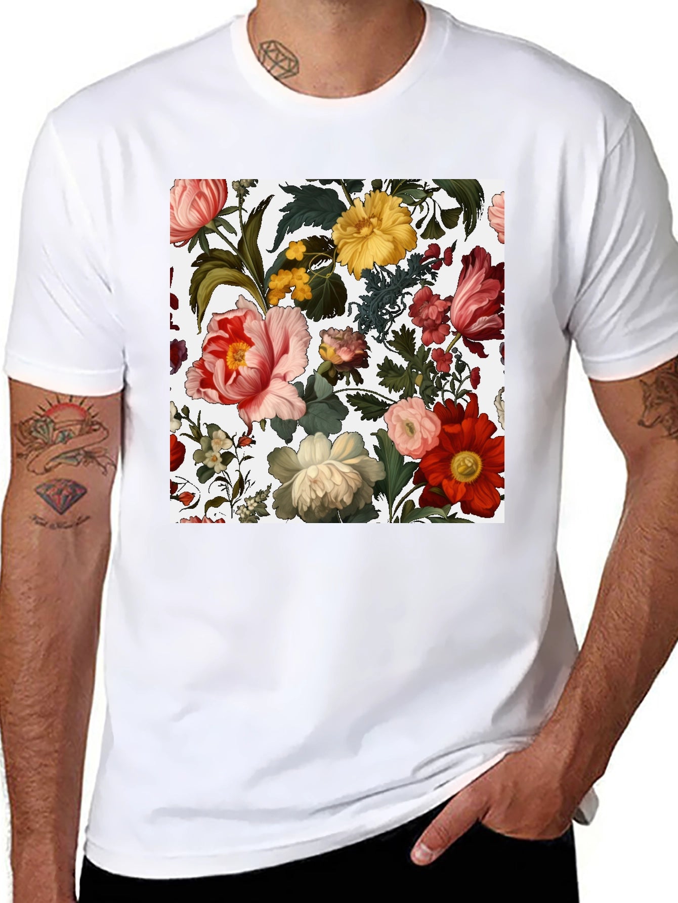 Camiseta Negra con Diseño Floral Clásico