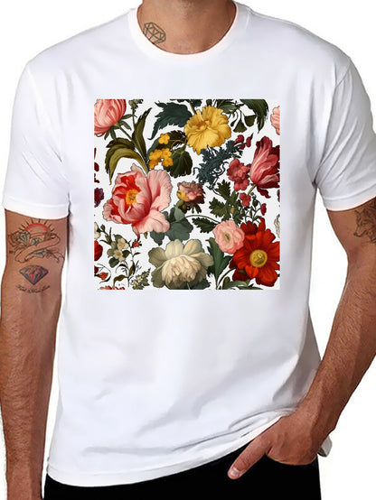 Camiseta Negra con Diseño Floral Clásico