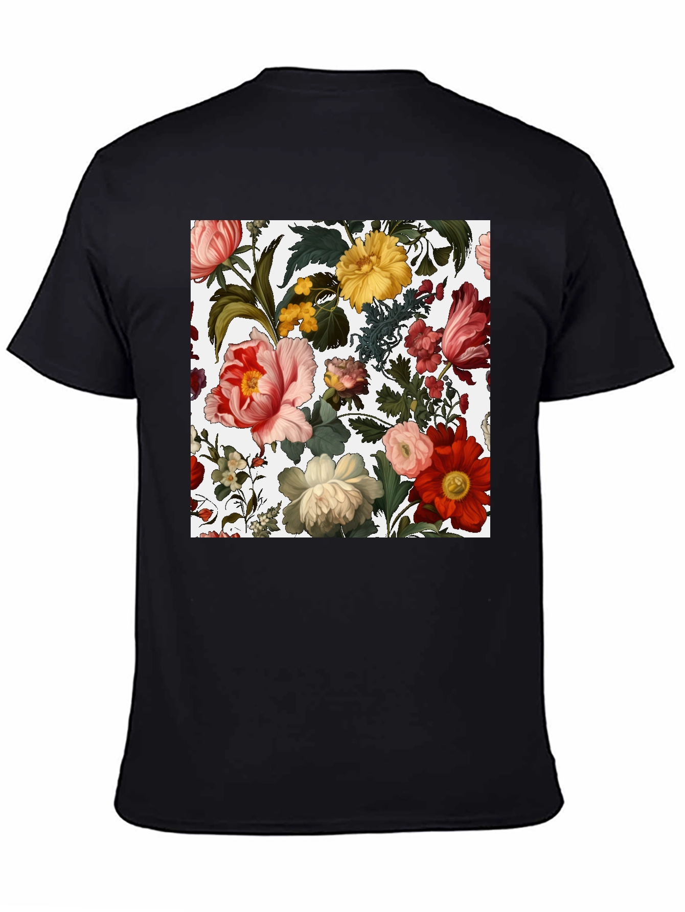 Camiseta Negra con Diseño Floral Clásico