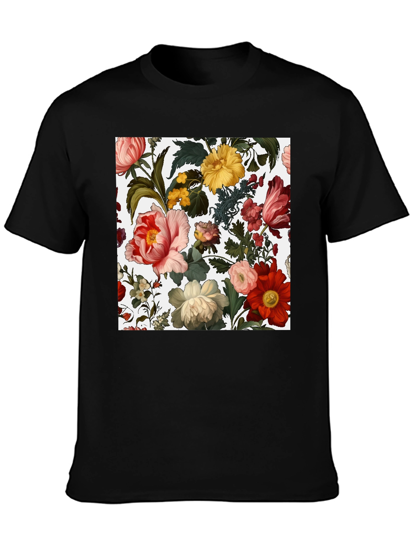 Camiseta Negra con Diseño Floral Clásico