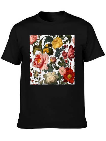 Camiseta Negra con Diseño Floral Clásico