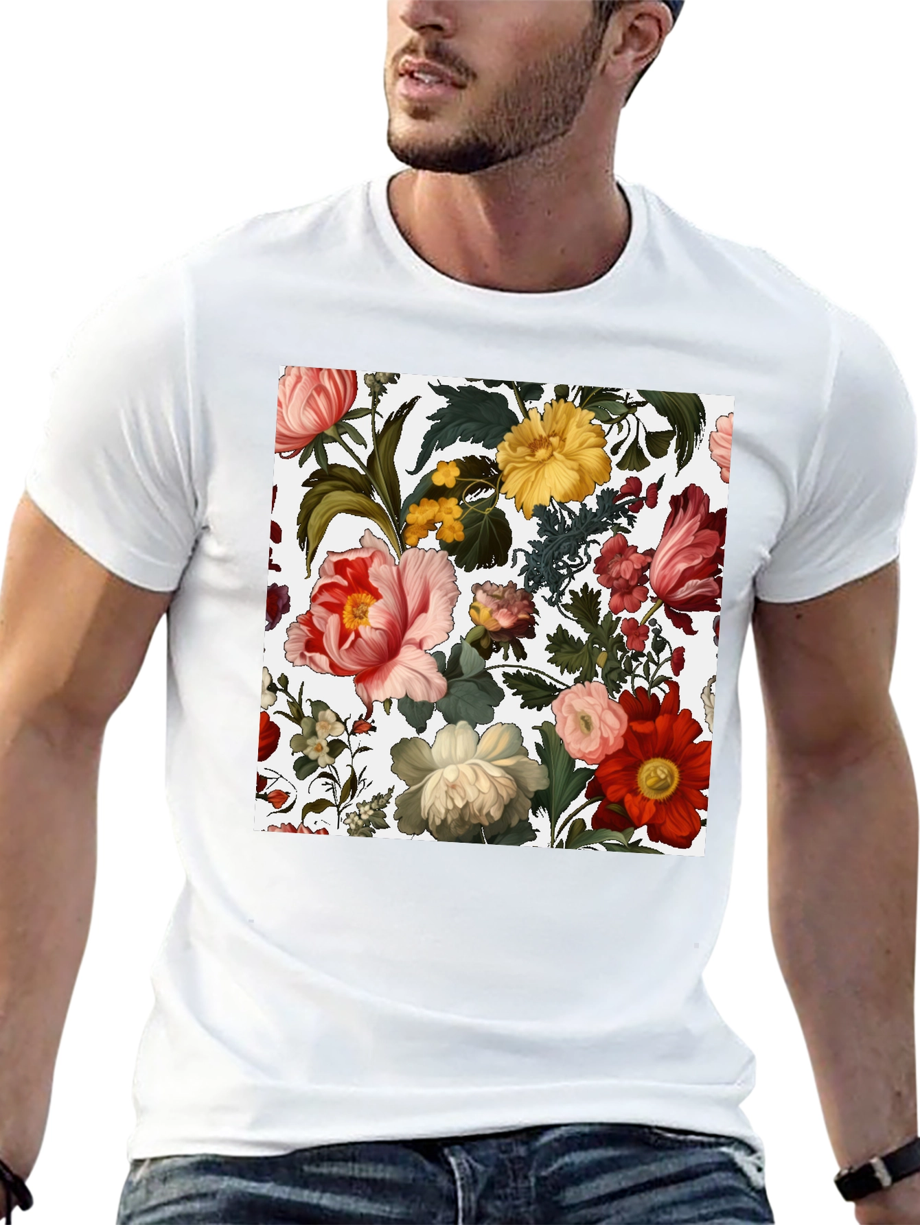Camiseta Negra con Diseño Floral Clásico