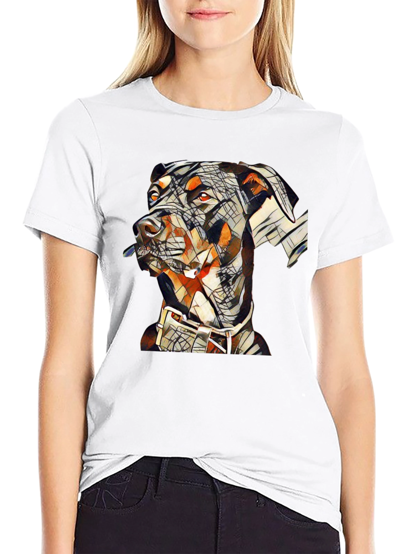 Camiseta Negra con Diseño Abstracto de Doberman