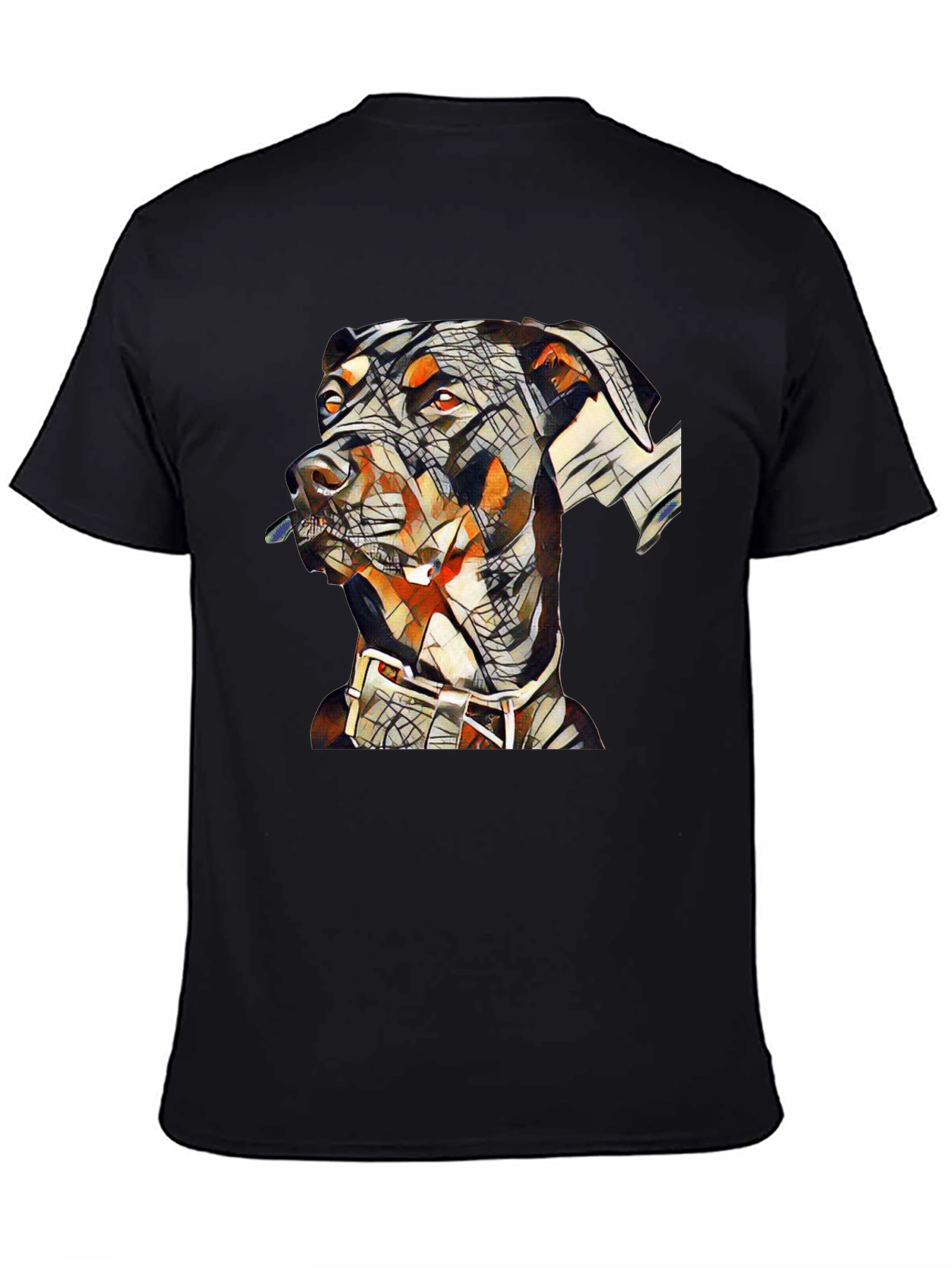 Camiseta Negra con Diseño Abstracto de Doberman