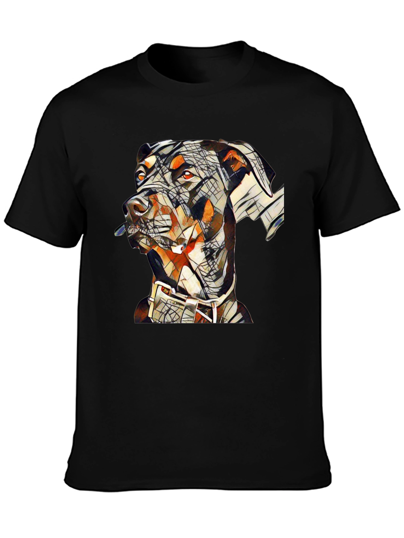 Camiseta Negra con Diseño Abstracto de Doberman