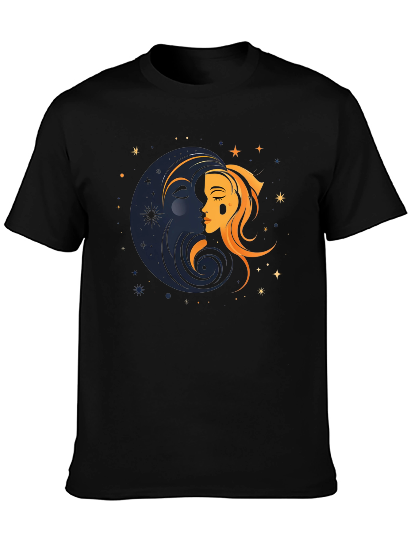 Camiseta Negra Unisex con Diseño de Sol y Luna