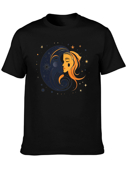 Camiseta Negra Unisex con Diseño de Sol y Luna