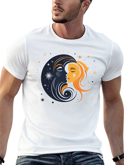 Camiseta Negra Unisex con Diseño de Sol y Luna