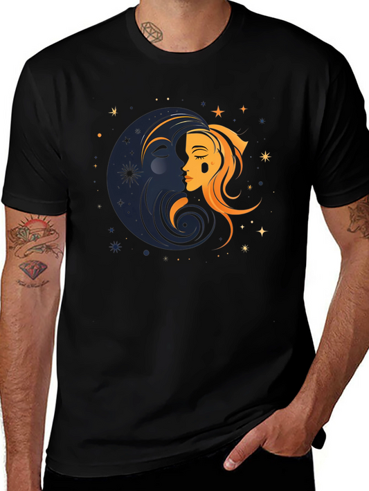 Camiseta Negra Unisex con Diseño de Sol y Luna
