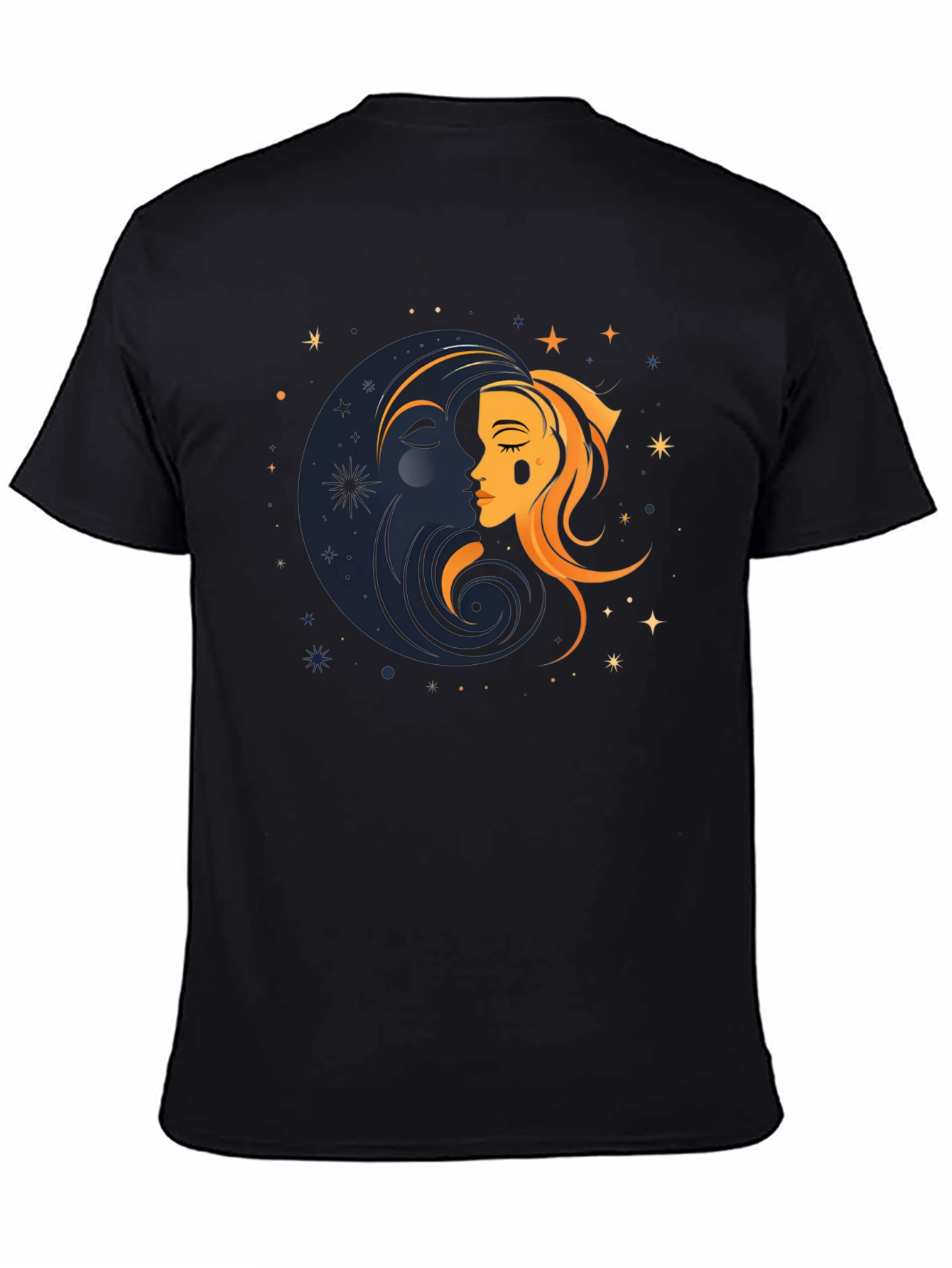 Camiseta Negra Unisex con Diseño de Sol y Luna