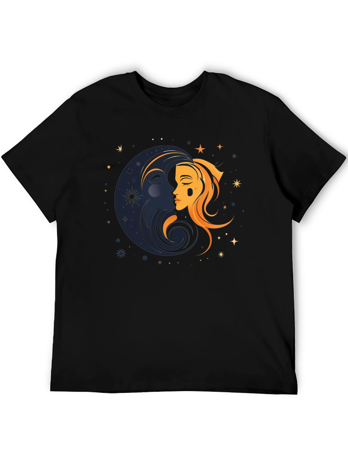 Camiseta Negra Unisex con Diseño de Sol y Luna