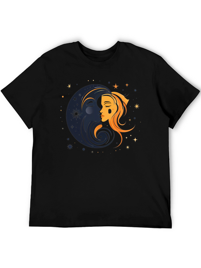 Camiseta Negra Unisex con Diseño de Sol y Luna