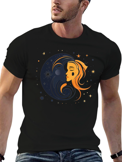 Camiseta Negra Unisex con Diseño de Sol y Luna