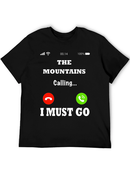 Camiseta Negra The Mountains Are Calling para Aventura