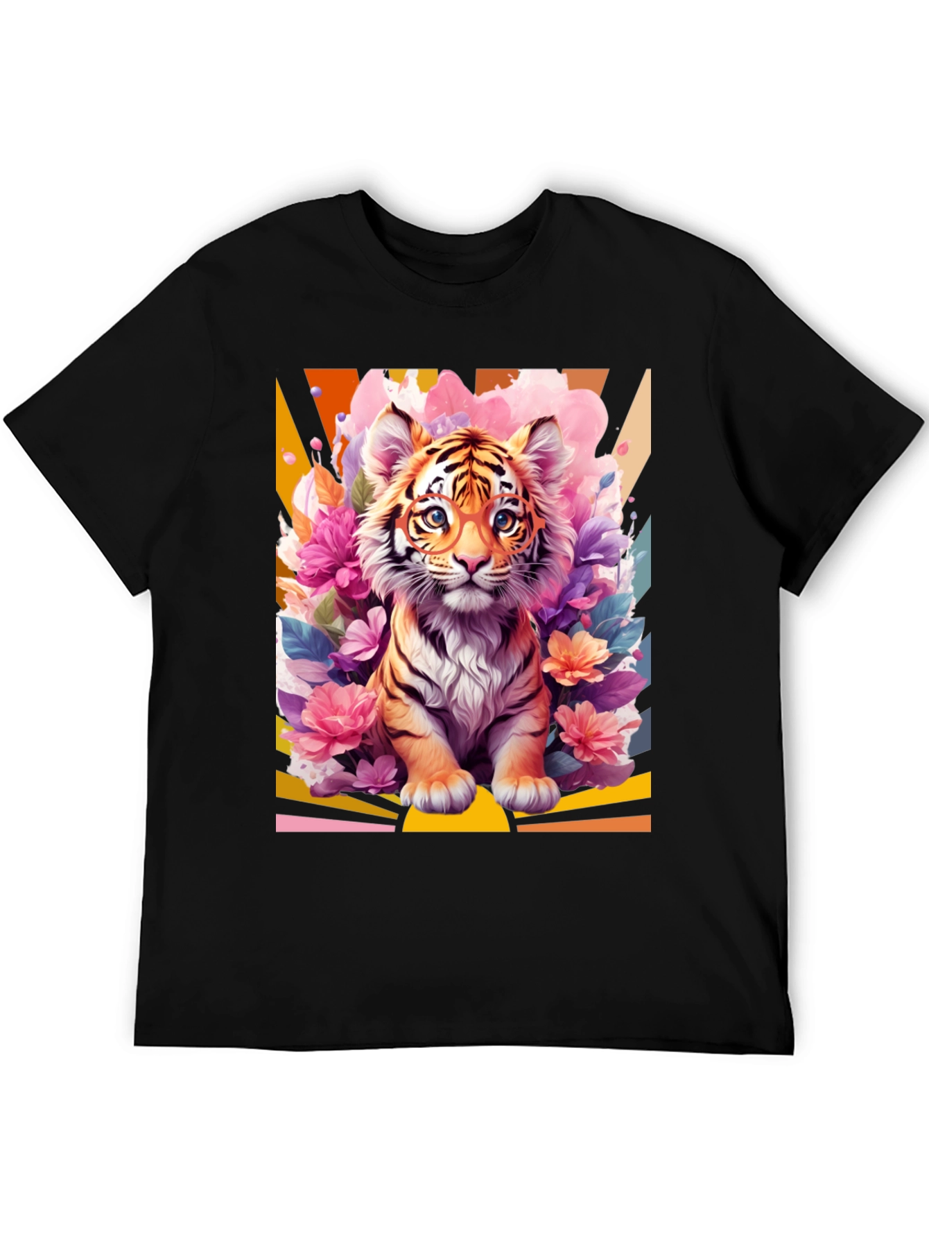 Camiseta Negra con Diseño de Tigre Floral